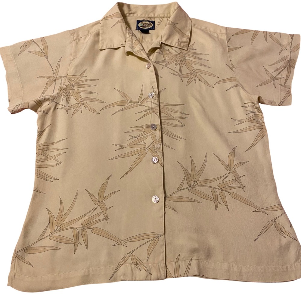 Tommy Bahama Mens Small Silk Bamboo Print Short Sleeve Button Down Camp Shirt